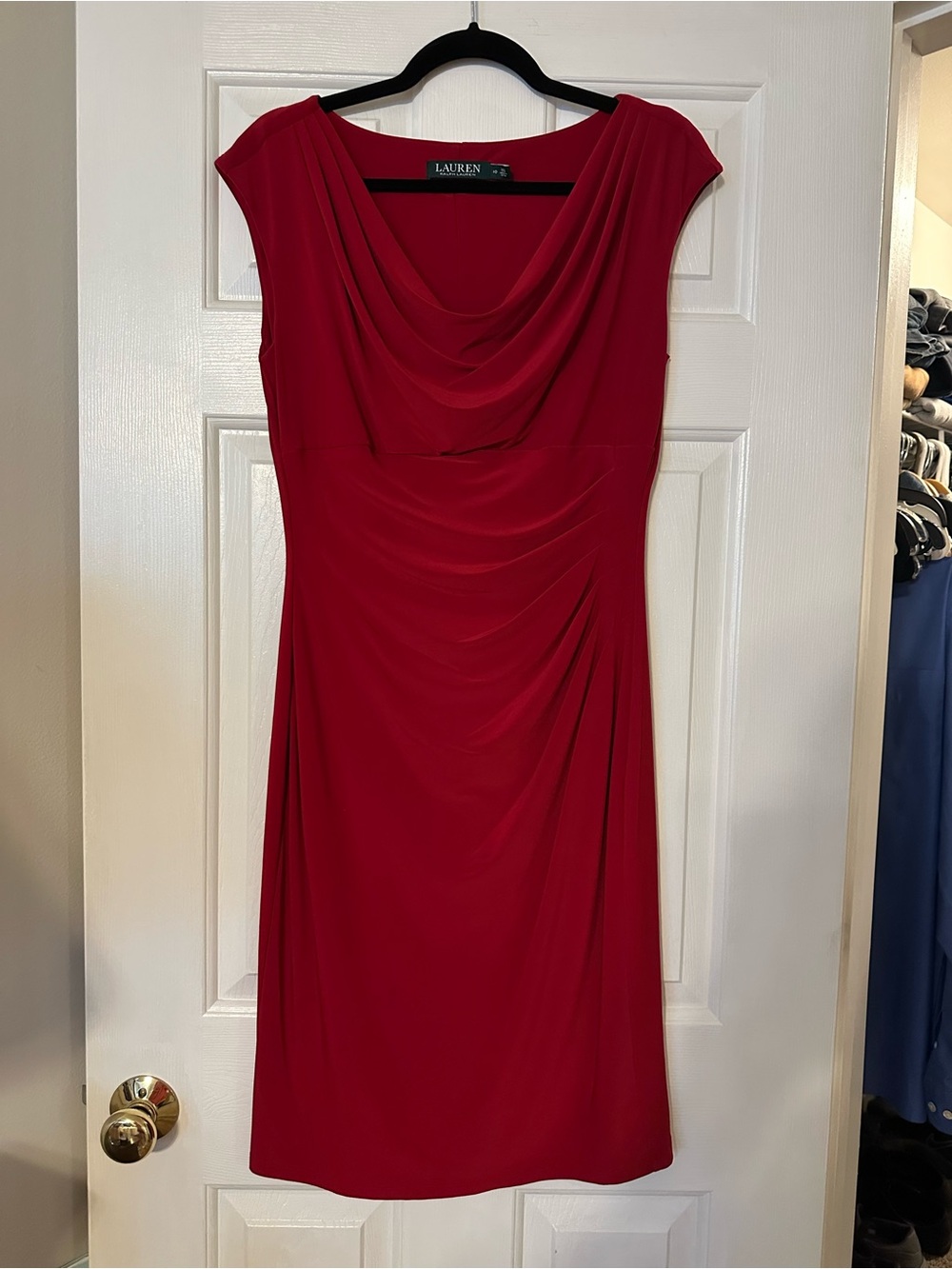 Ralph Lauren Red Cowl-Neck Midi Dress